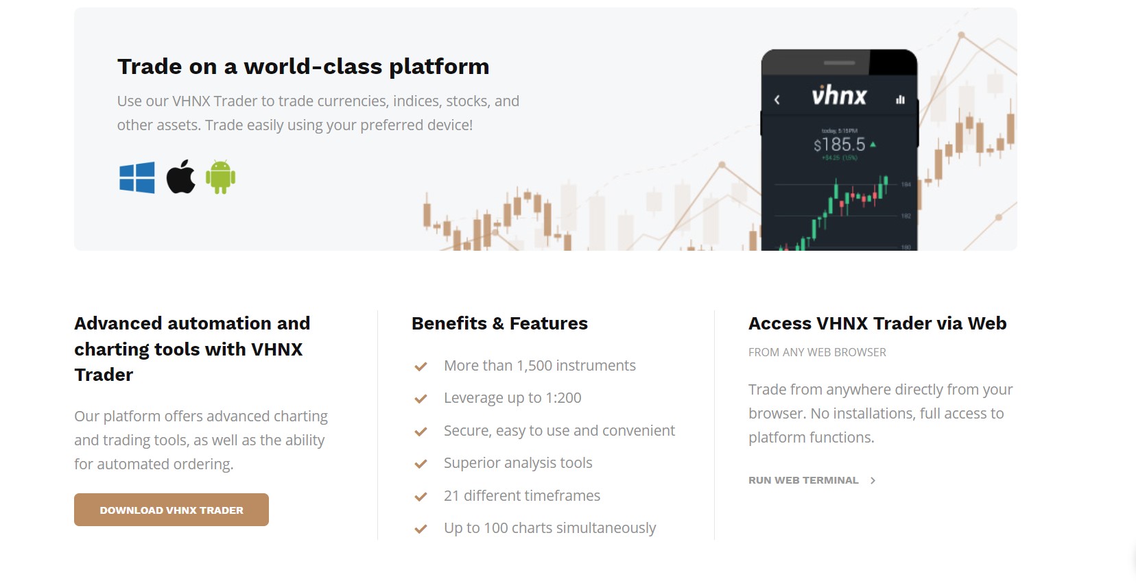 VHNX provides a VHNX Trader, WebTrader and Trading Apps platform.